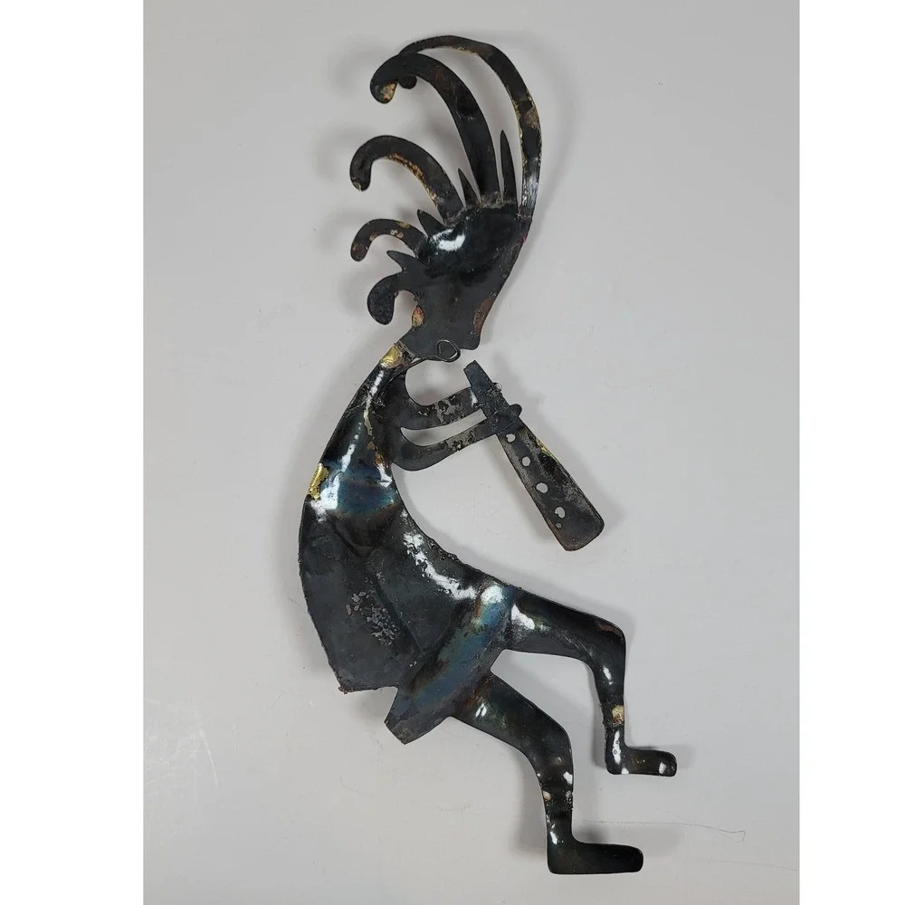 Vintage Kokopelli Metal Wall Art Southwestern Flute Player Copper Gold Tone 15in
